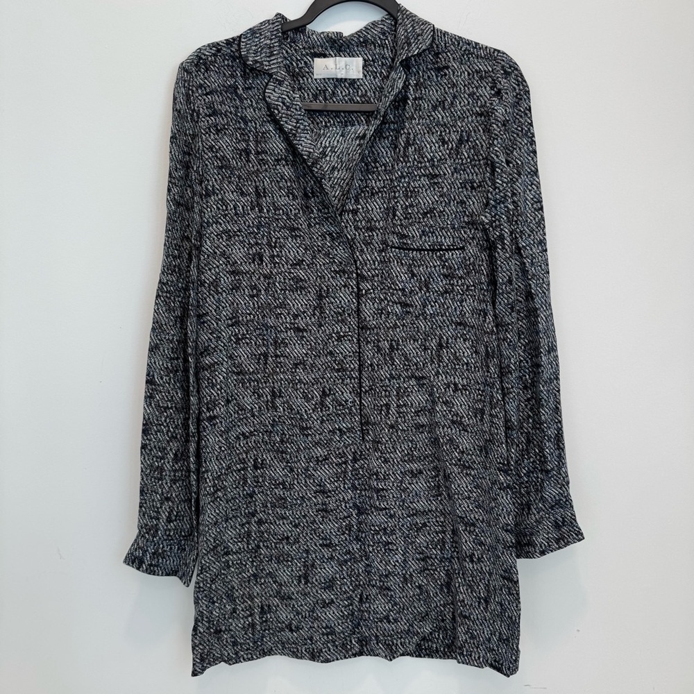 A.L.C. Womens Night Gown Size Small 100% Silk Button Front Sleep Dress Gray Blue